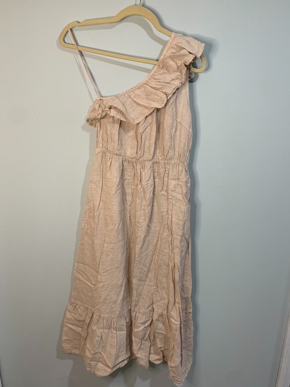 Valentina Naldi Beige Linen One Shoulder Ruffle Dress Made in Italy